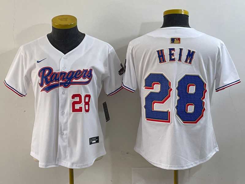 Women%27s Texas Rangers #28 Jonah Heim Number White 2024 Gold Collection Limited Cool Base Jerseys->mlb womens jerseys->MLB Jersey